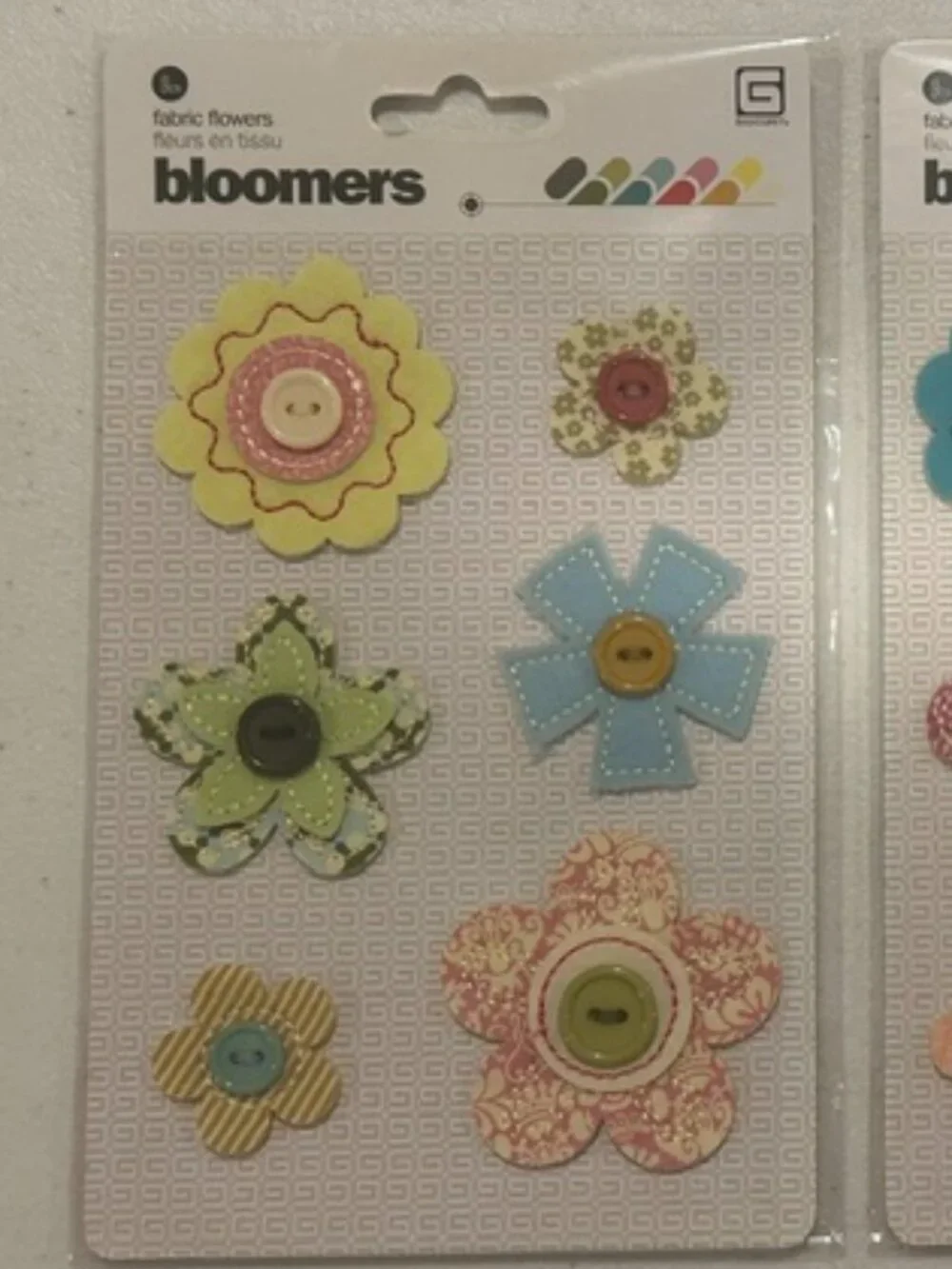 NEW Basic Grey Fabric Flowers Bloomers Stickers-Set of 2 Packages, 12 Stickers